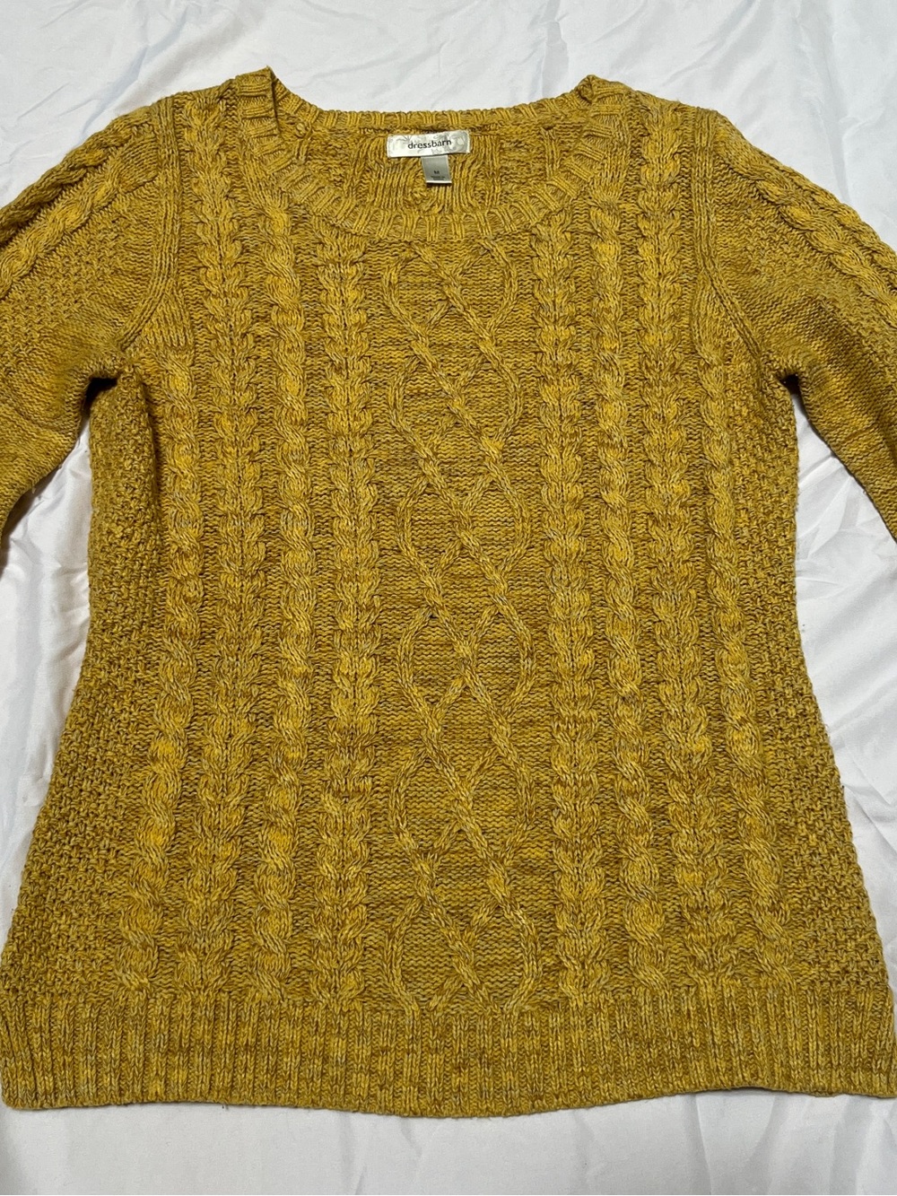 dressbarn Cable Knit Crewneck Sweater - Mustard Yellow